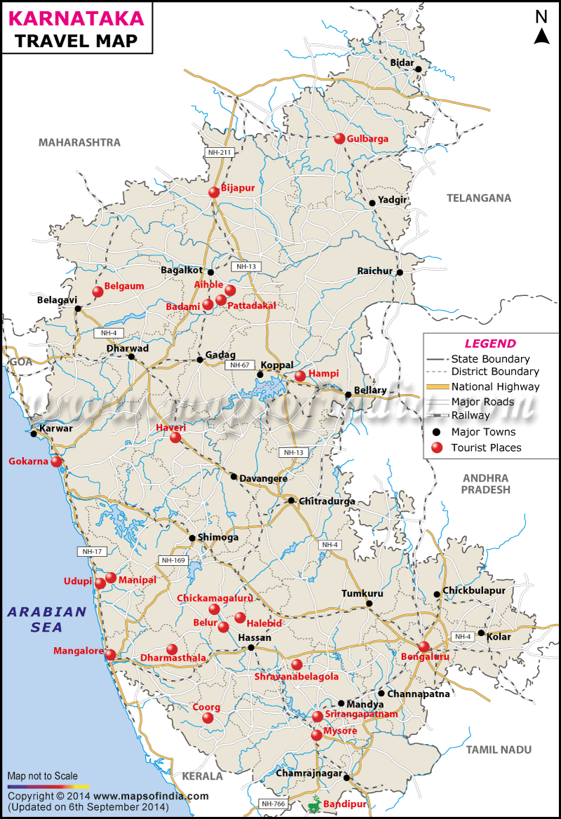 Karnataka Tourist Map With Distance
